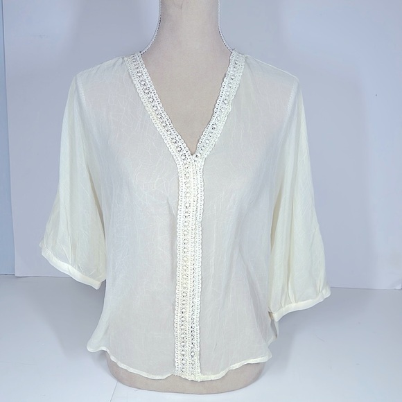 NWOT V-neck Beige Sheer Blouse - Picture 3 of 8
